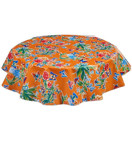 60" Round Oilcloth Tablecloth in Edgar's Butterfly Orange