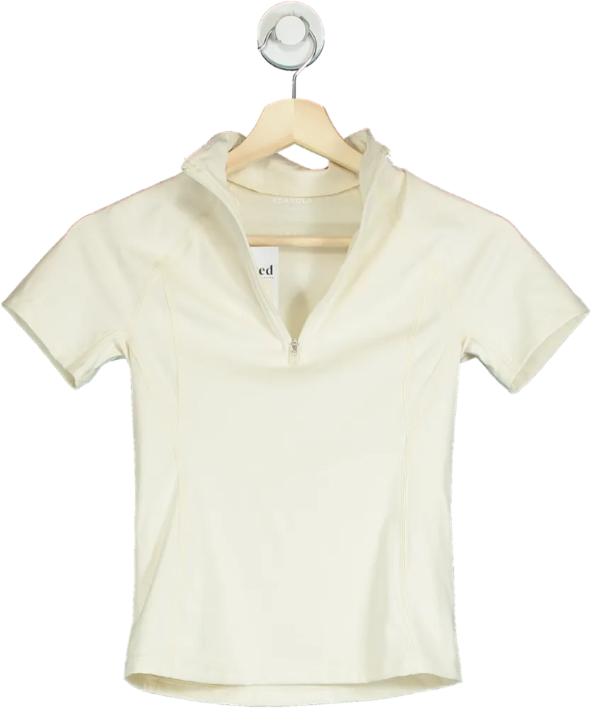 Adanola Ivory Short Sleeve Zip Top UK XS