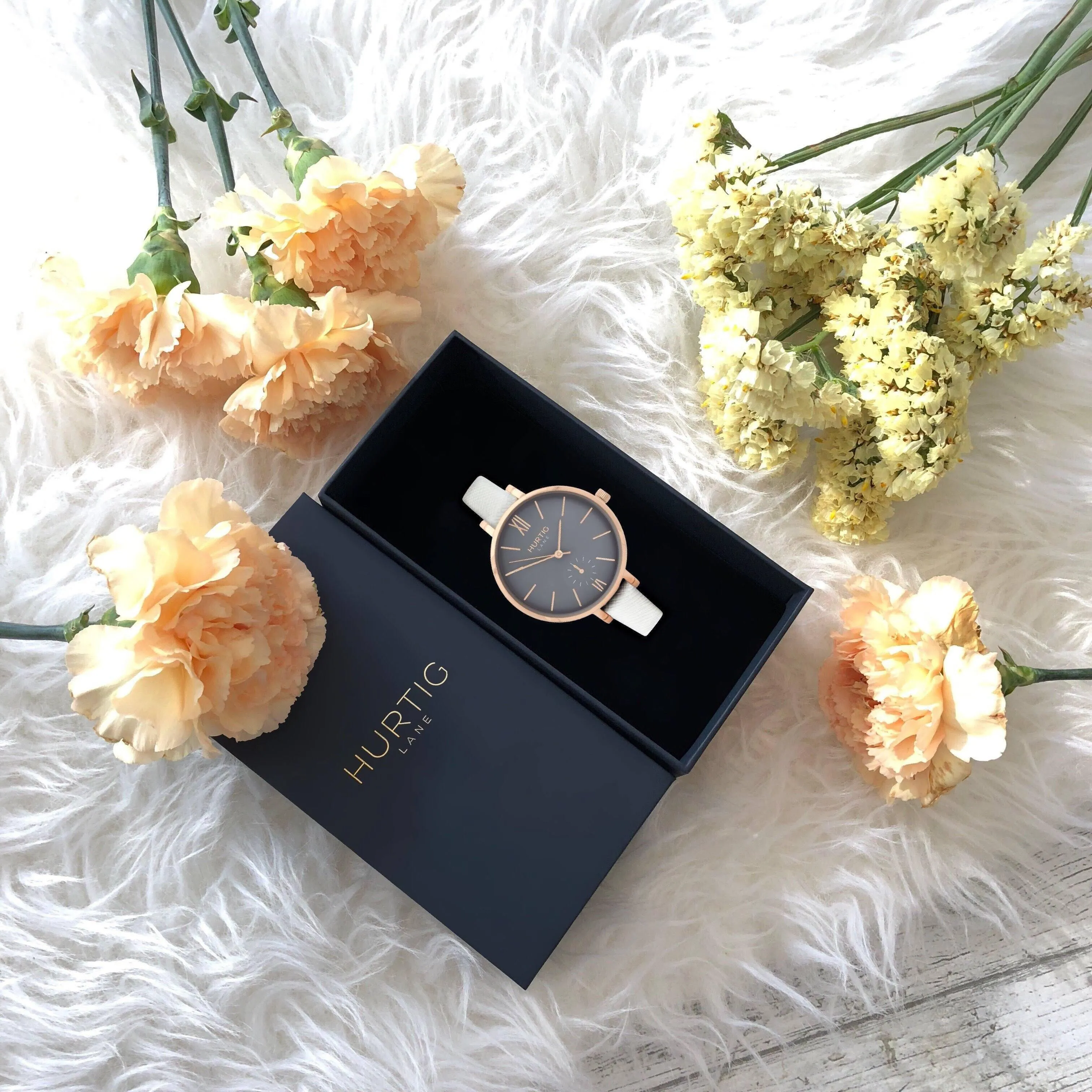 Amalfi Petite Vegan Leather Watch Rose Gold, Grey & White