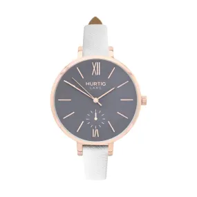 Amalfi Petite Vegan Leather Watch Rose Gold, Grey & White