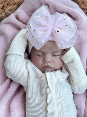 Baby's First Hat, Petal Pink Star Tulle Bow