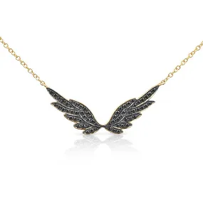 BLACK PAVÉ DIAMOND SET IN YELLOW GOLD ANGEL WING NECKLACE