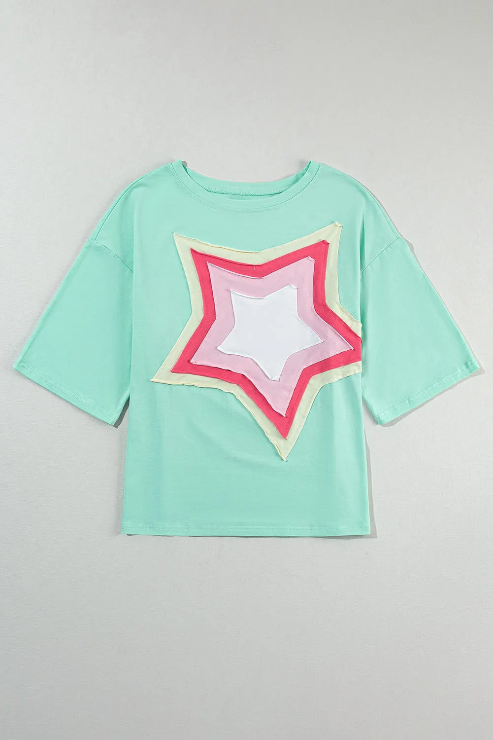 Bonbon Colorblock Star Patched Half Sleeve Oversized Tee