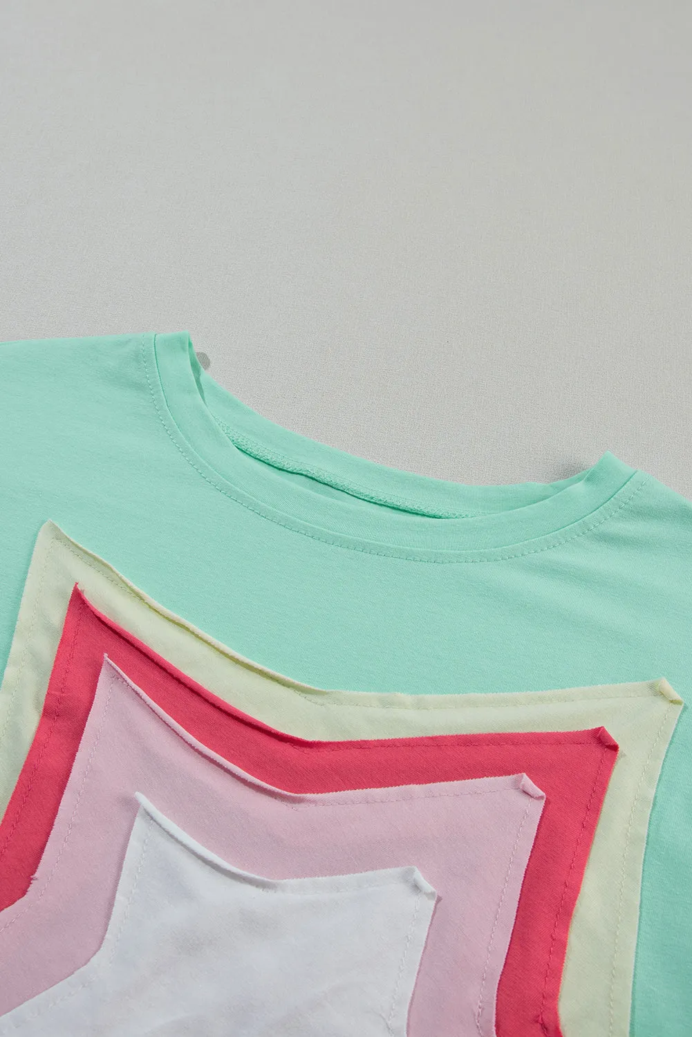 Bonbon Colorblock Star Patched Half Sleeve Oversized Tee