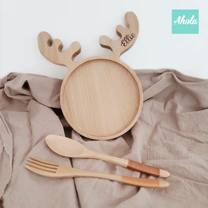 【Deer】Wood Tableware Set 櫸木刻字餐碟餐具套裝 (3-5個工作天完成)