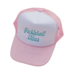 Embroidered Pickleball Vibes Trucker Hat Pink/White