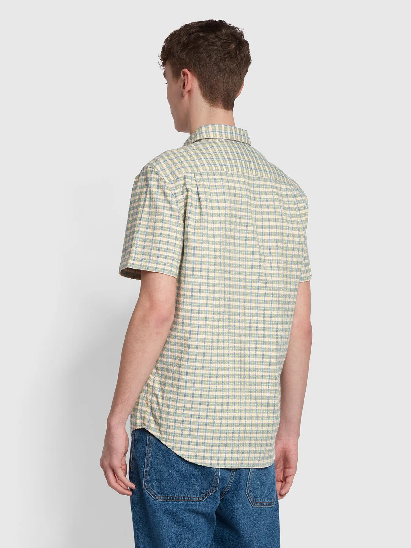 Emerson Casual Fit Organic Cotton Check Shirt In Pyramid Yellow