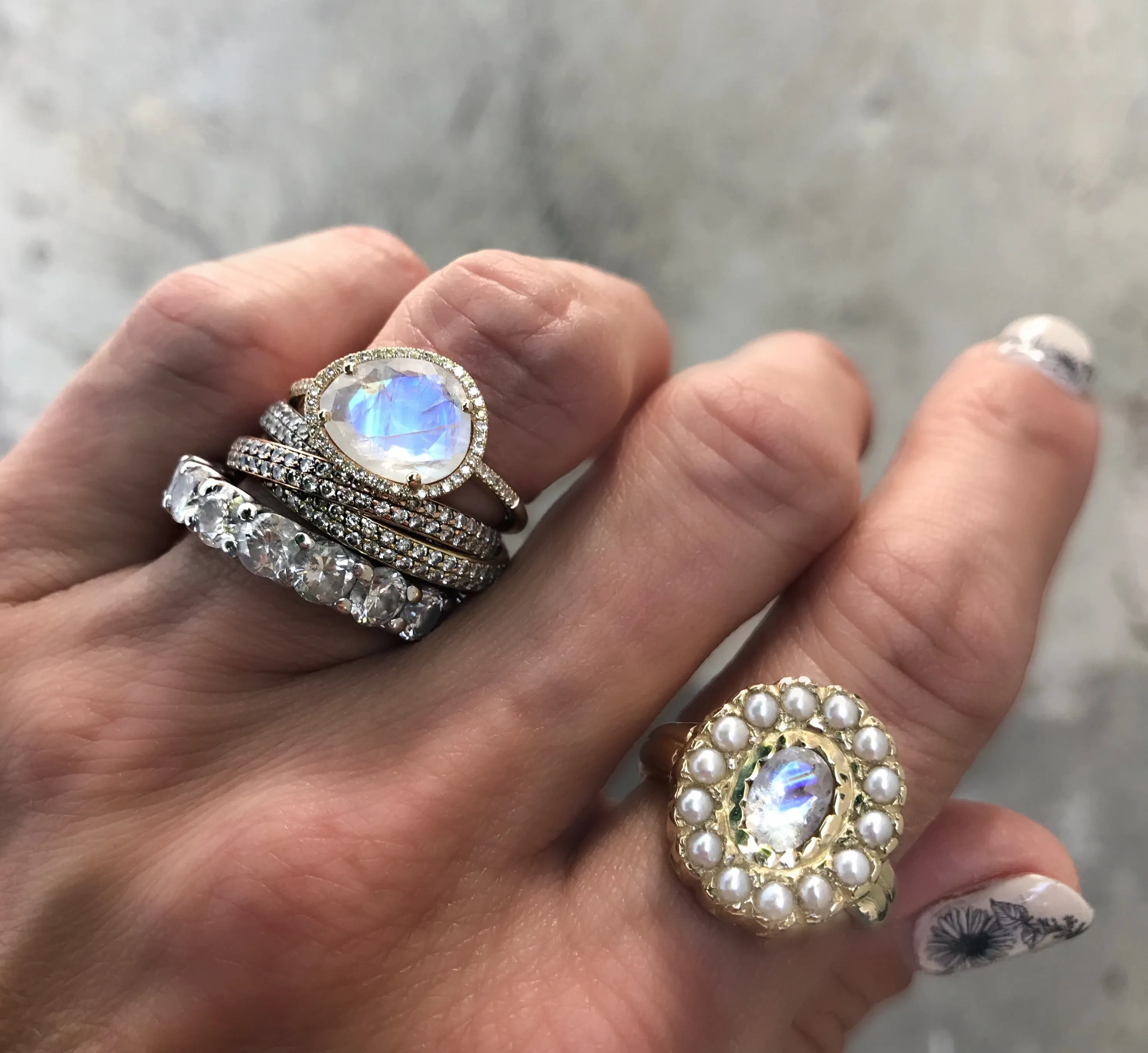 Essential Moonstone with Diamond Halo Ring