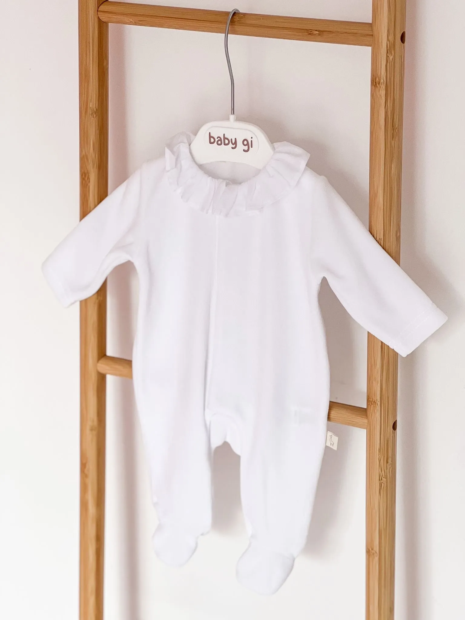 Girls BabyGi White Angel Wing Frill Collar Baby Grow