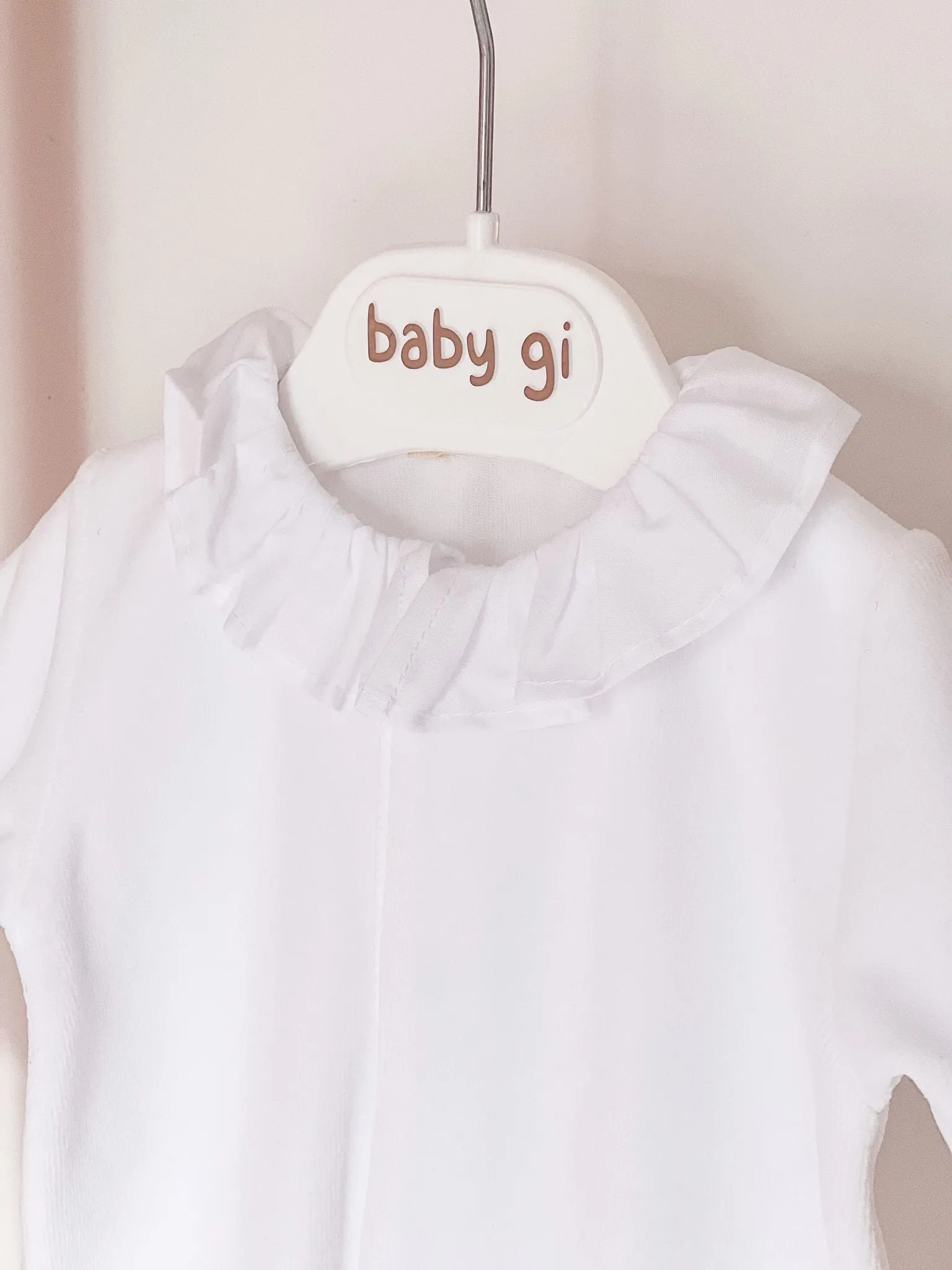 Girls BabyGi White Angel Wing Frill Collar Baby Grow