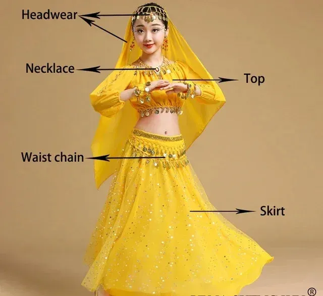 Girls' Indian Belly Dance Costume Set | Bollywood Sari Outfit for Children