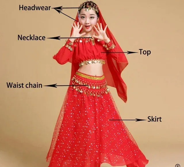 Girls' Indian Belly Dance Costume Set | Bollywood Sari Outfit for Children