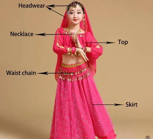 Girls' Indian Belly Dance Costume Set | Bollywood Sari Outfit for Children