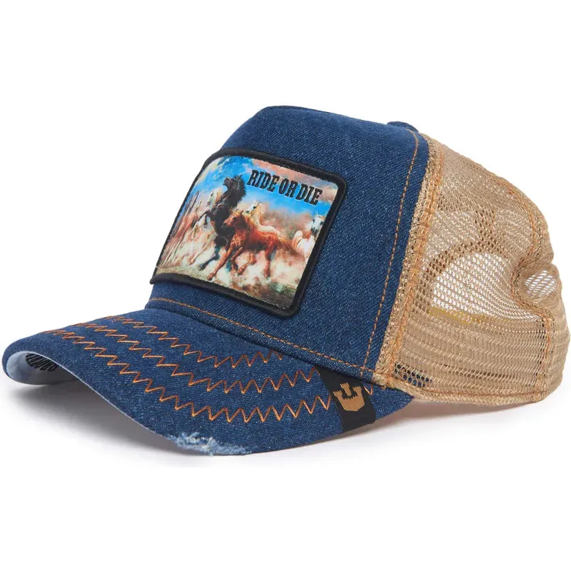 Goorin Bros Horse Model No. 21D302D13 {Ride Or Die} Rodeo Trucker Hat (Indigo)