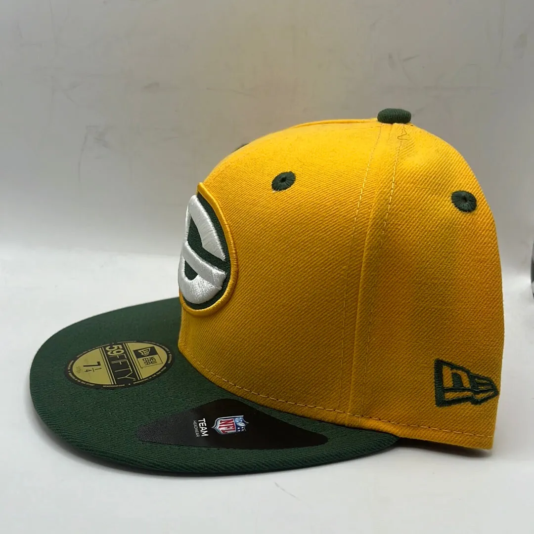 Green Bay Packers NFL New Era 59Fifty Official Team Headwear Classic Logo Yellow with Green Visor Fitted Hat