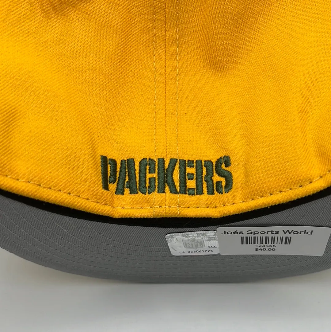 Green Bay Packers NFL New Era 59Fifty Official Team Headwear Classic Logo Yellow with Green Visor Fitted Hat