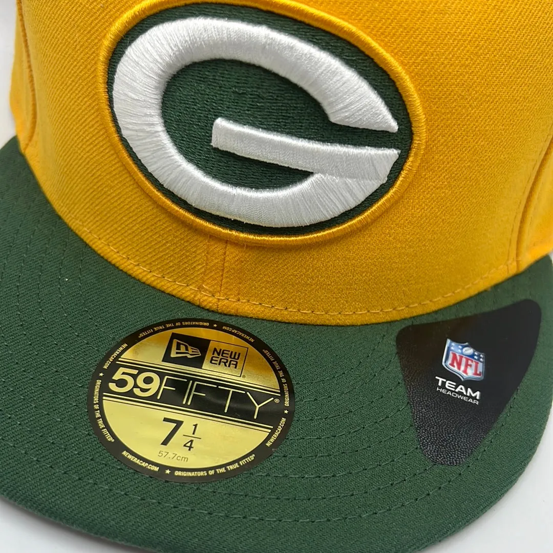 Green Bay Packers NFL New Era 59Fifty Official Team Headwear Classic Logo Yellow with Green Visor Fitted Hat