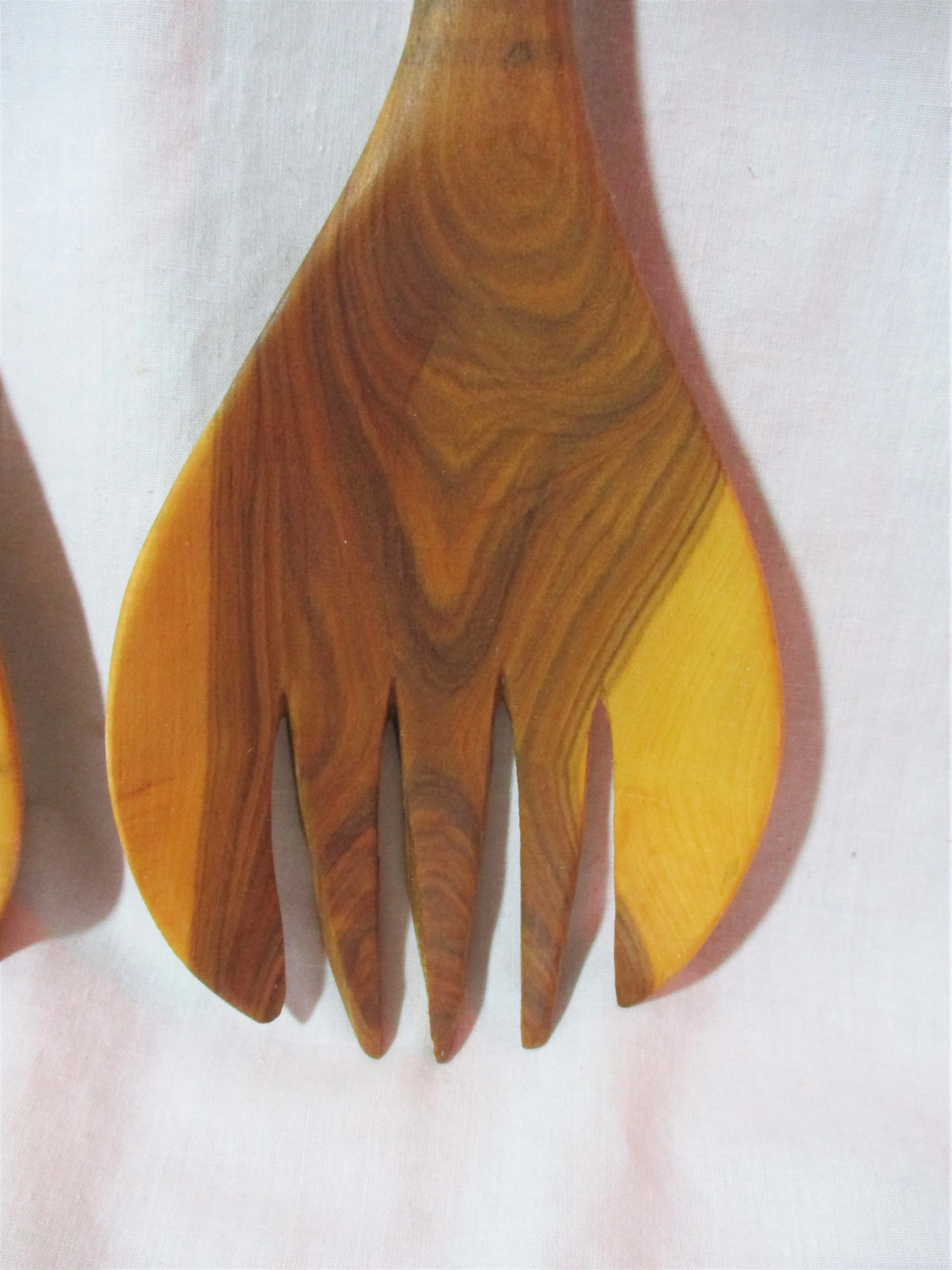 Handmade GIRAFFE TEAK WOOD SALAD SERVERS Tongs Set Spoon Fork AFRICA