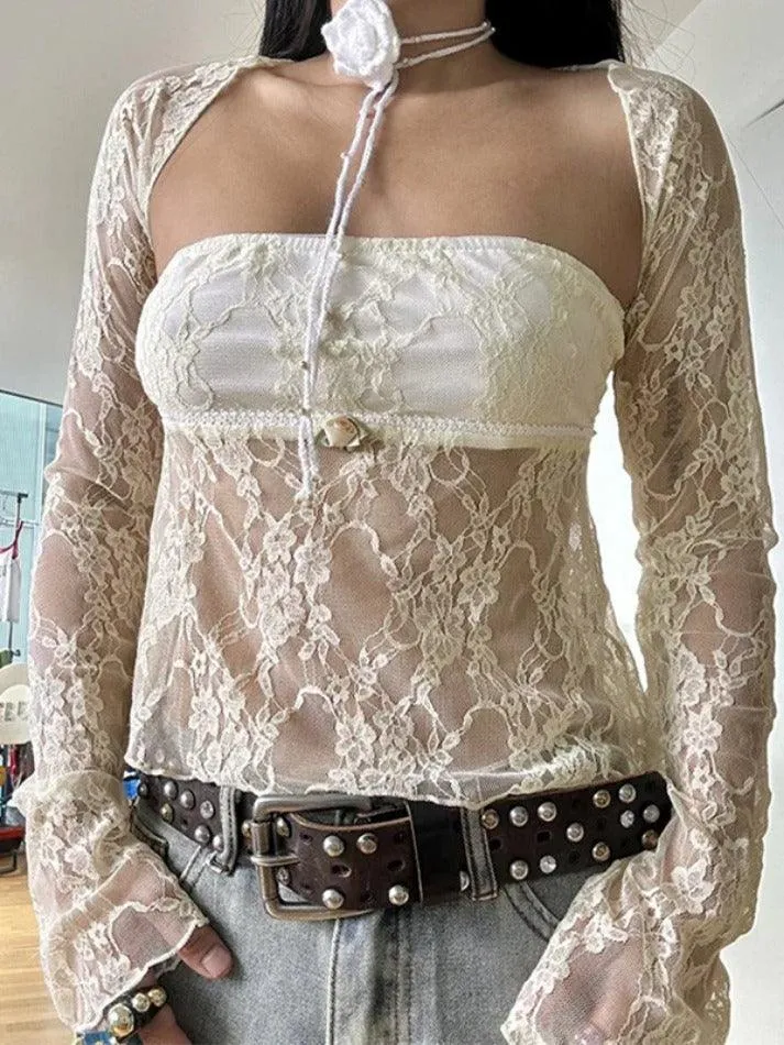 Lace Bandeau Smock Long Sleeve Tee