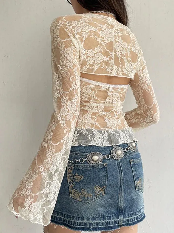 Lace Bandeau Smock Long Sleeve Tee