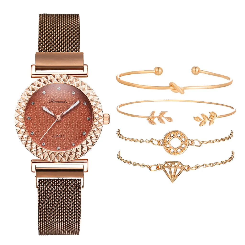 Luxury 5pcs Set Bracelet Watch Women Elegant Magnet Diamond Ladies Quartz Wrist Watch Dress Pink Clock Reloj Mujer Dropshipping