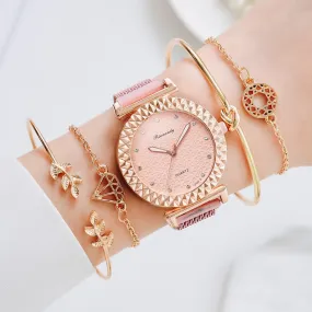 Luxury 5pcs Set Bracelet Watch Women Elegant Magnet Diamond Ladies Quartz Wrist Watch Dress Pink Clock Reloj Mujer Dropshipping