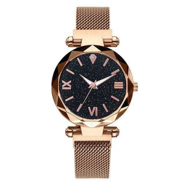 Luxury Women Watches Fashion Elegant Magnet Buckle Vibrato Purple Ladies Wristwatch 2019 New Starry Sky Roman Numeral Gift Clock