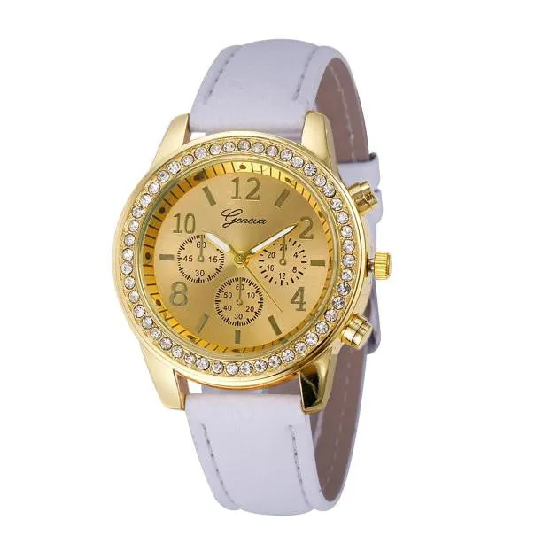 Milky   Faux Chronograph Quartz Classic Round Ladies Women Crystals Watch women's watch Reloj de mujer DEC14