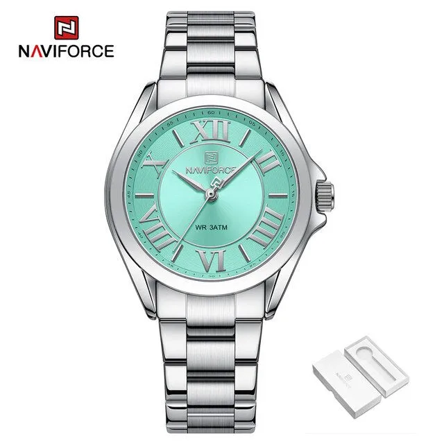 NAVIFORCE NF5037 Women Quartz Bracelet Watches Simple Fashion Waterproof Wristwatch Stainless Steel Band Girls Clock Relogio Feminino