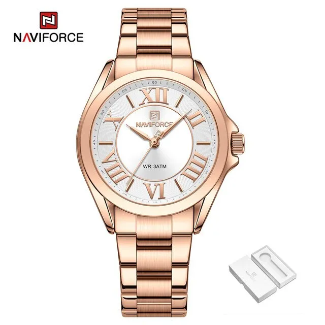 NAVIFORCE NF5037 Women Quartz Bracelet Watches Simple Fashion Waterproof Wristwatch Stainless Steel Band Girls Clock Relogio Feminino