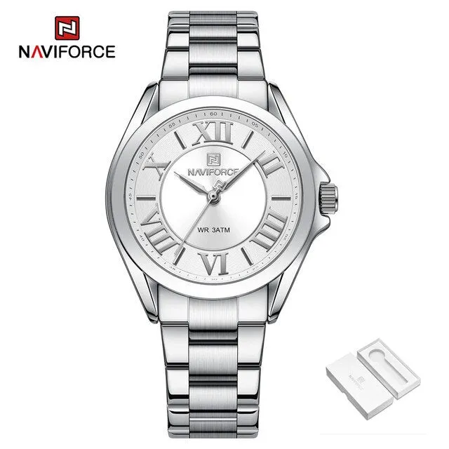 NAVIFORCE NF5037 Women Quartz Bracelet Watches Simple Fashion Waterproof Wristwatch Stainless Steel Band Girls Clock Relogio Feminino