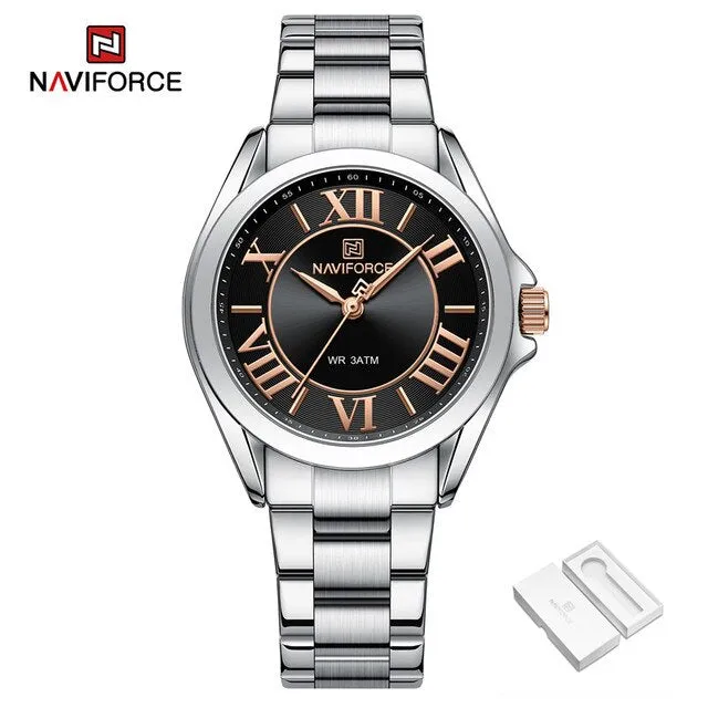 NAVIFORCE NF5037 Women Quartz Bracelet Watches Simple Fashion Waterproof Wristwatch Stainless Steel Band Girls Clock Relogio Feminino