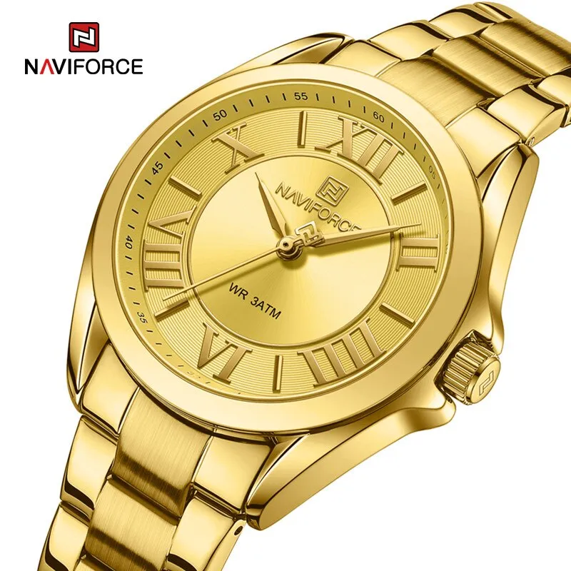 NAVIFORCE NF5037 Women Quartz Bracelet Watches Simple Fashion Waterproof Wristwatch Stainless Steel Band Girls Clock Relogio Feminino