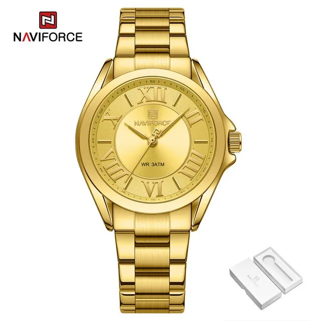 NAVIFORCE NF5037 Women Quartz Bracelet Watches Simple Fashion Waterproof Wristwatch Stainless Steel Band Girls Clock Relogio Feminino