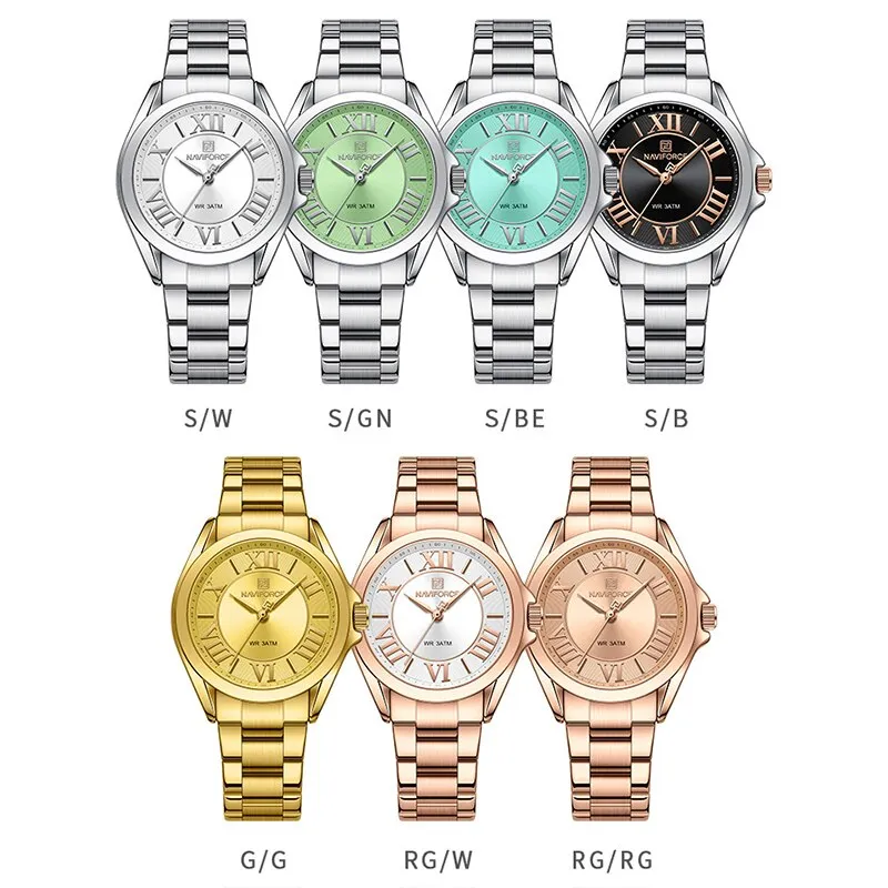 NAVIFORCE NF5037 Women Quartz Bracelet Watches Simple Fashion Waterproof Wristwatch Stainless Steel Band Girls Clock Relogio Feminino