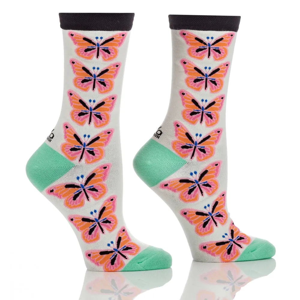 "Mariposa" Cotton Dress Crew Socks by YO Sox -Medium