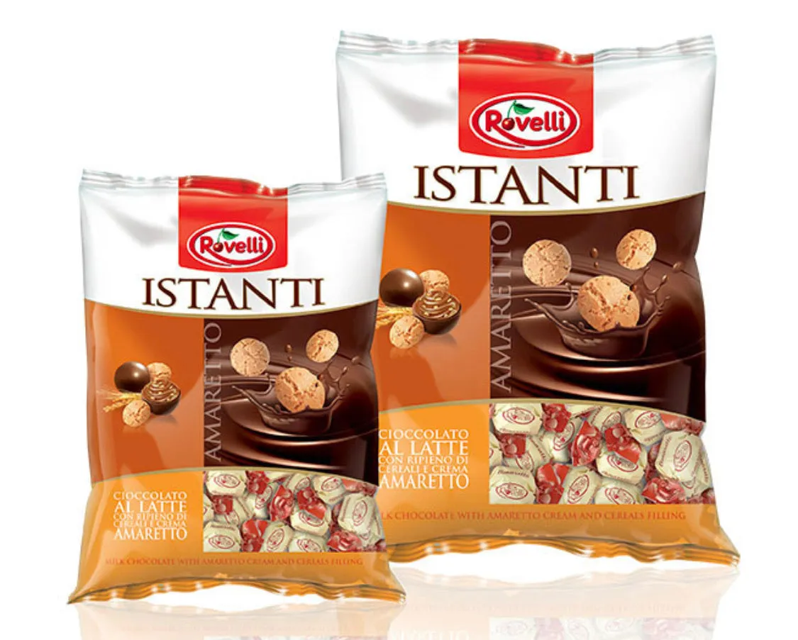 Rovelli Milk & Dark Chocolate w /Amaretti Filling - Bag Istanti 28Packes In case 160gm per pack )