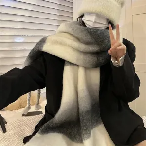 Sohiwoo Luxury Mohair Scarf Winter Plaid Cashmere Scarf Shawl Women's Thicken Geometry Neckerchief Designer bufanda invierno mujer