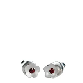 Sterling Silver Buttercup Stud Earrings with Garnet