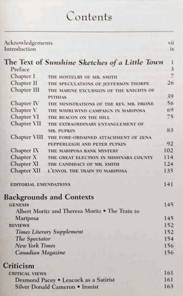 SUNSHINE SKETCHES OF A LITTLE TOWN - Stephen Leacock