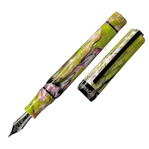 Visconti Voyager Mariposa Fountain Pen in Malachite with PVD Black Trims