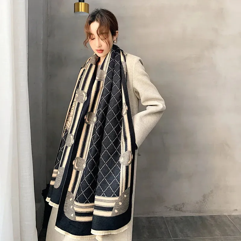 Warm Shawl Women Scarf Luxury Cashmere Winter Blanket Wraps Casual Horse Print Pashmina Bufanda Travel Poncho Stoles Echarpe