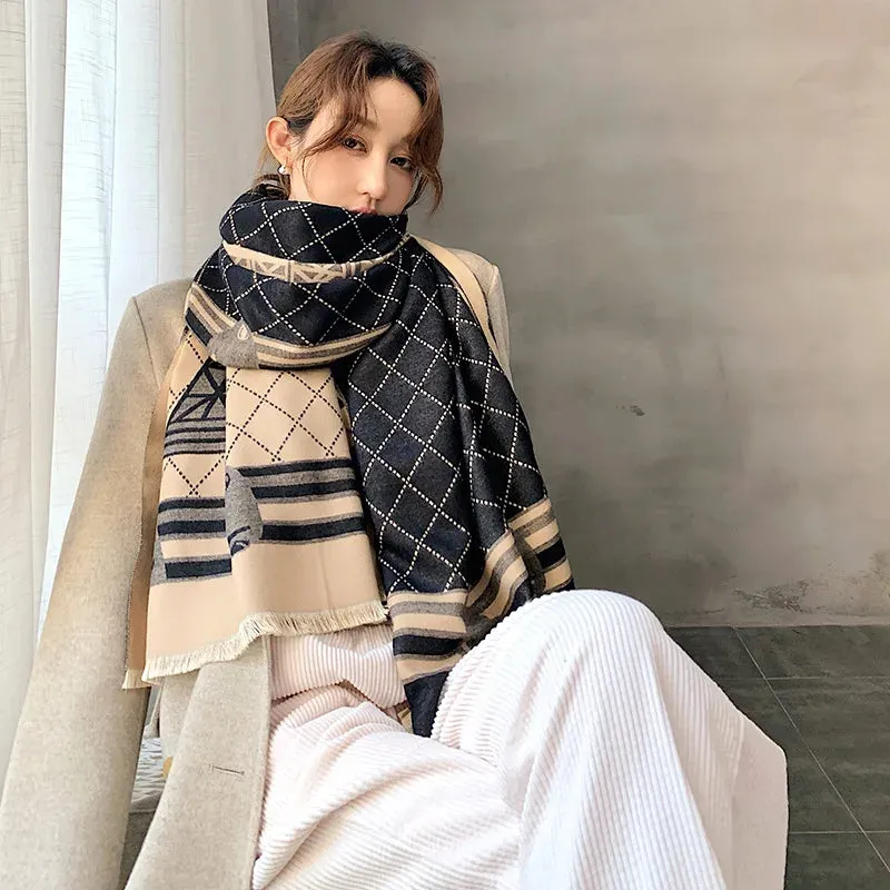 Warm Shawl Women Scarf Luxury Cashmere Winter Blanket Wraps Casual Horse Print Pashmina Bufanda Travel Poncho Stoles Echarpe