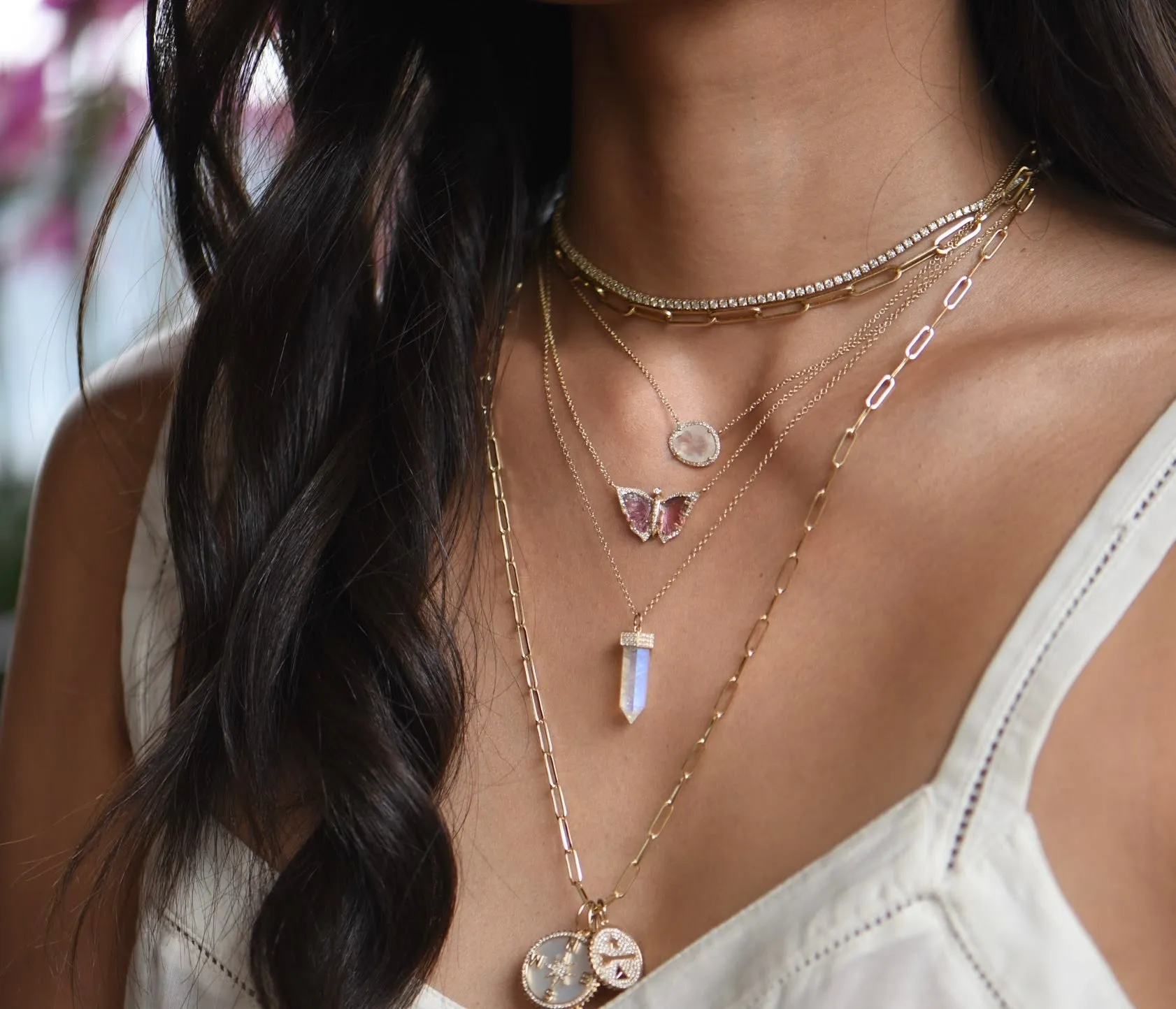 WATERMELON TOURMALINE AND DIAMOND BUTTERFLY NECKLACE