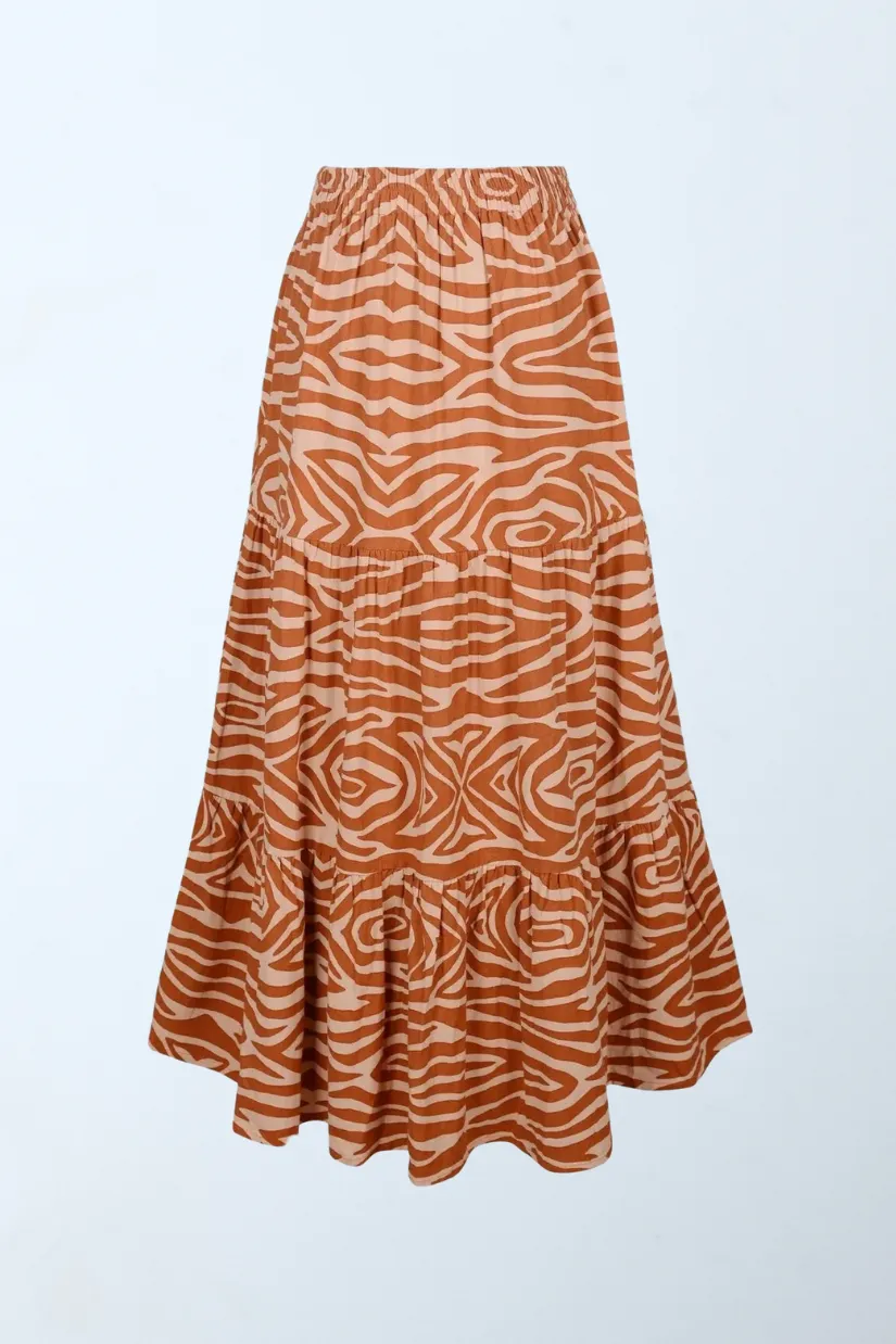 Zena Linen Blend Tiered Maxi Skirt